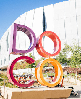 The DOCO sign in Sacramento, California outside of the Golden 1 Center, the Kings arena