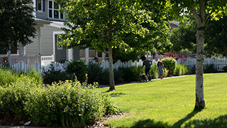 Shared green spaces inspire outdoor play, neighborhood barbecues and fresh air during workdays at home.