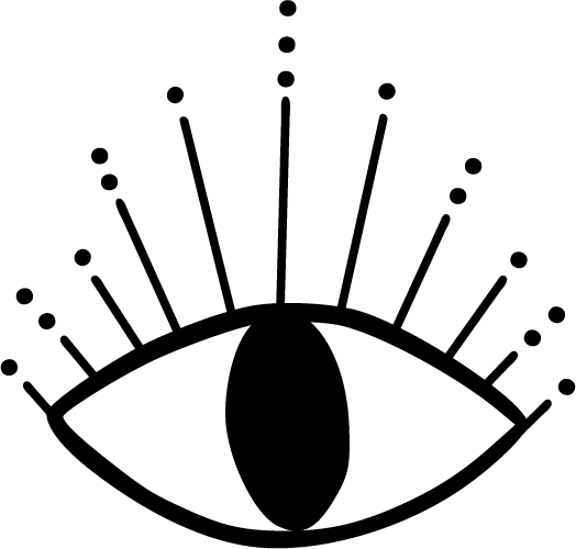 Black line work illustration of a single eye looking at you with large lashes.
