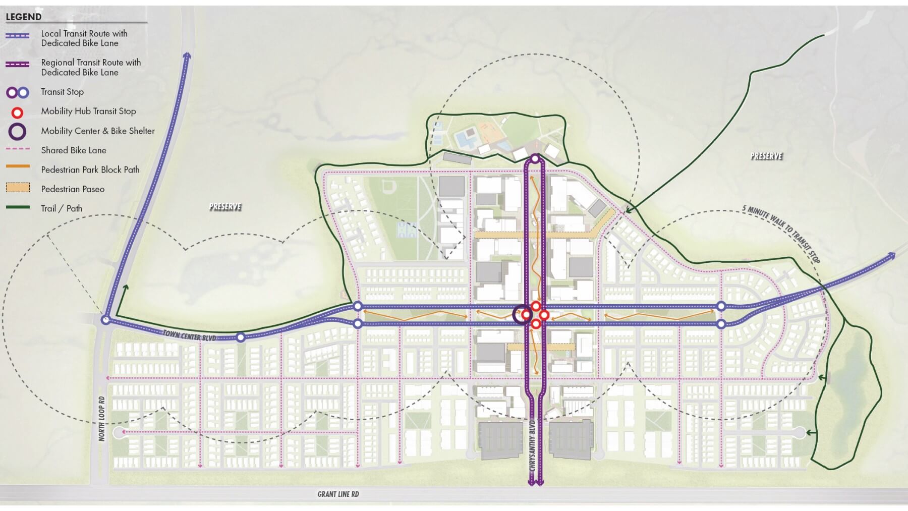 A map of Braden's transit routes and multi-modal hub for a town center where the car takes a backseat